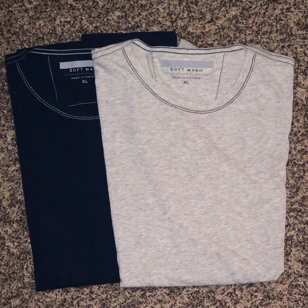 🔴 2 Men’s Contrast Stitch Crew Neck Soft Wash Tees